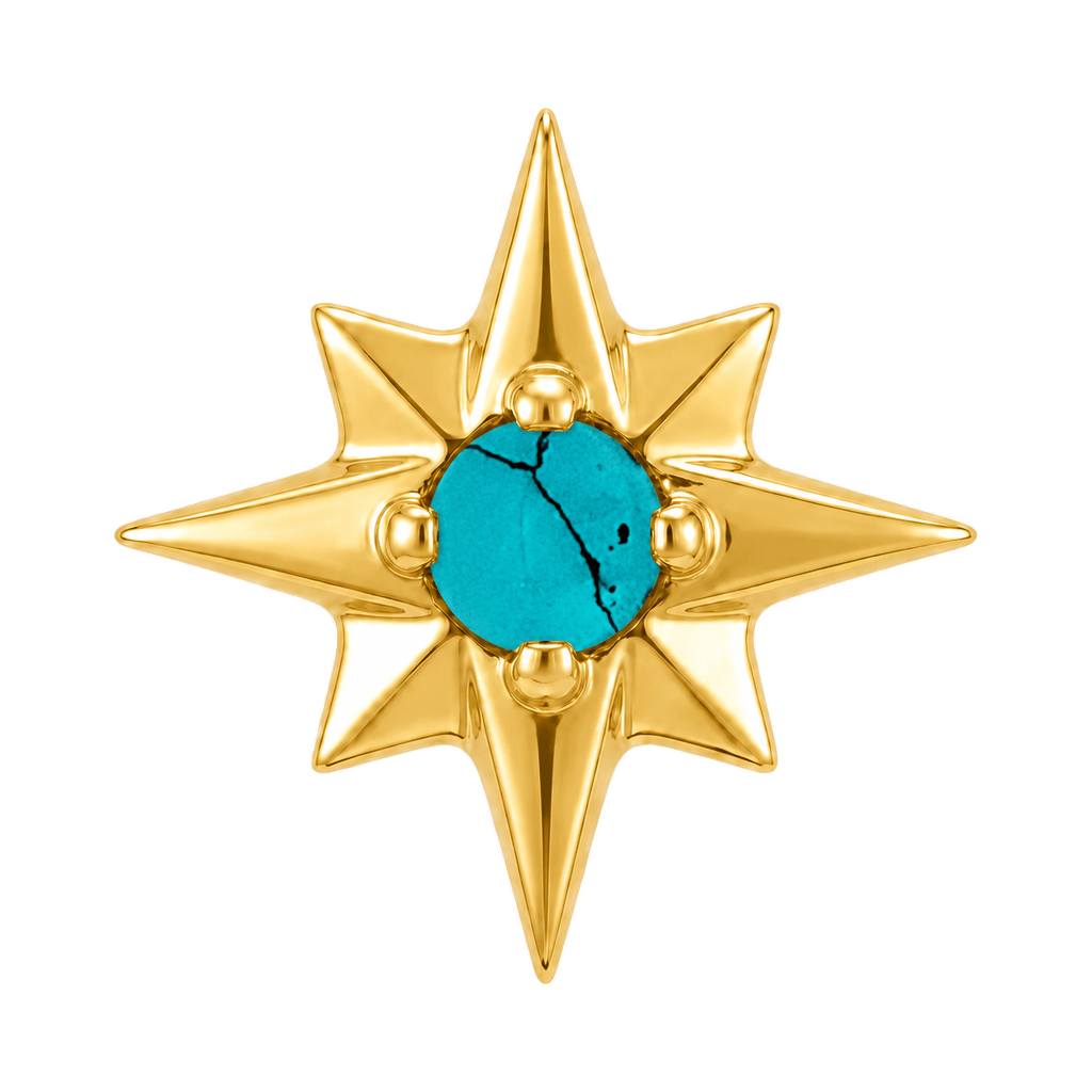 8 Point Burst - 14K Gold Stone Threadless/Threaded End - piercing-zone.com