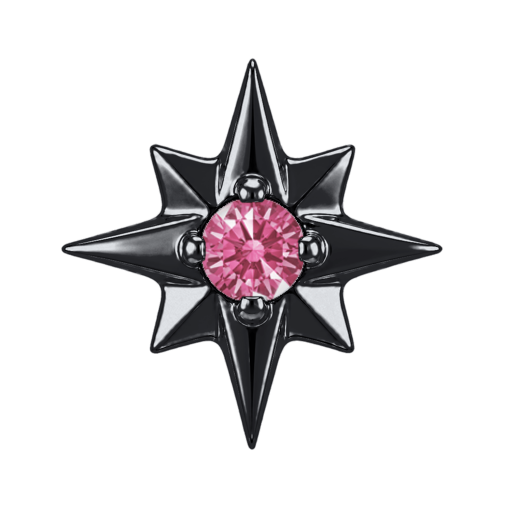 8 Point Burst - 14K Gold Stone Threadless/Threaded End - piercing-zone.com