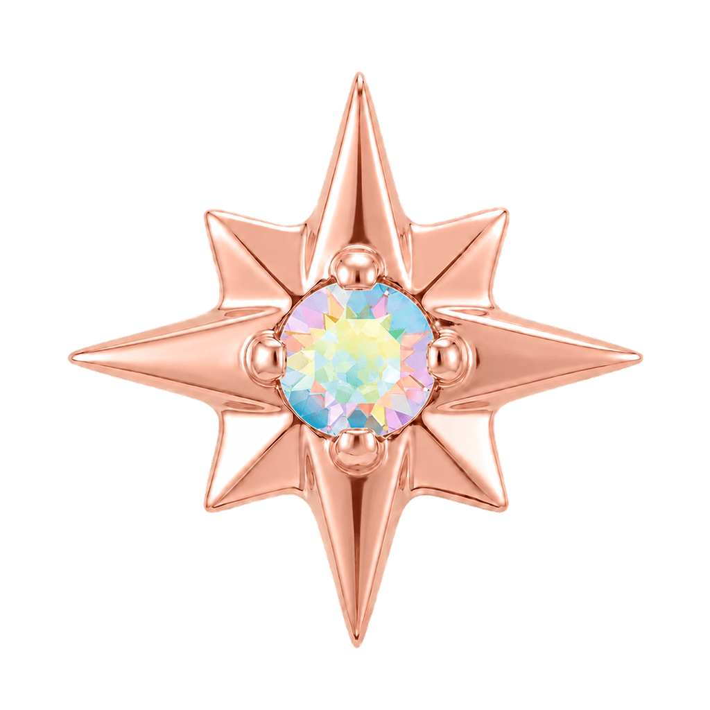 8 Point Burst - 14K Gold Stone Threadless/Threaded End - piercing-zone.com