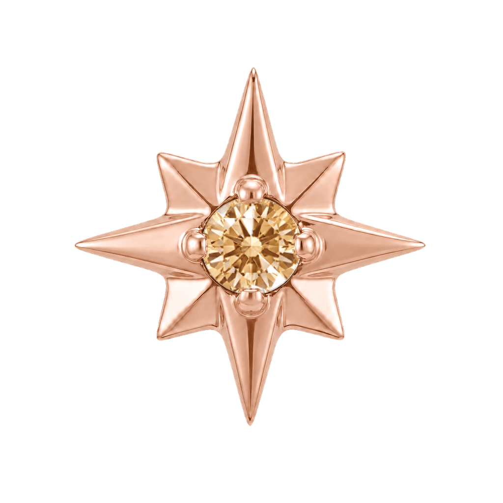 8 Point Burst - 14K Gold Stone Threadless/Threaded End - piercing-zone.com