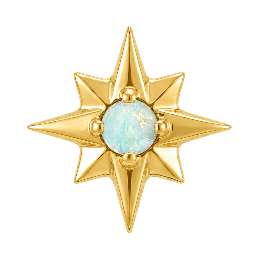 8 Point Burst - 14K Gold Stone Threadless/Threaded End - piercing-zone.com