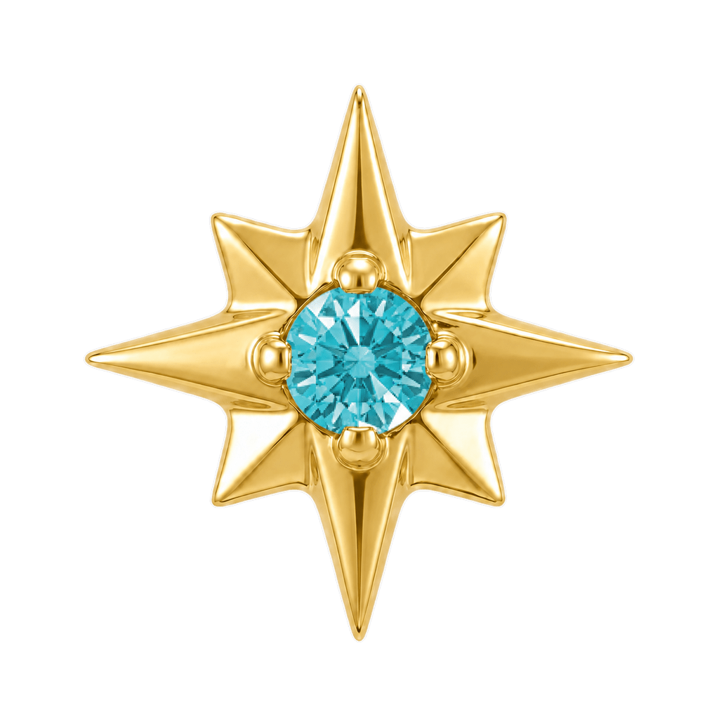 8 Point Burst - 14K Gold Stone Threadless/Threaded End - piercing-zone.com