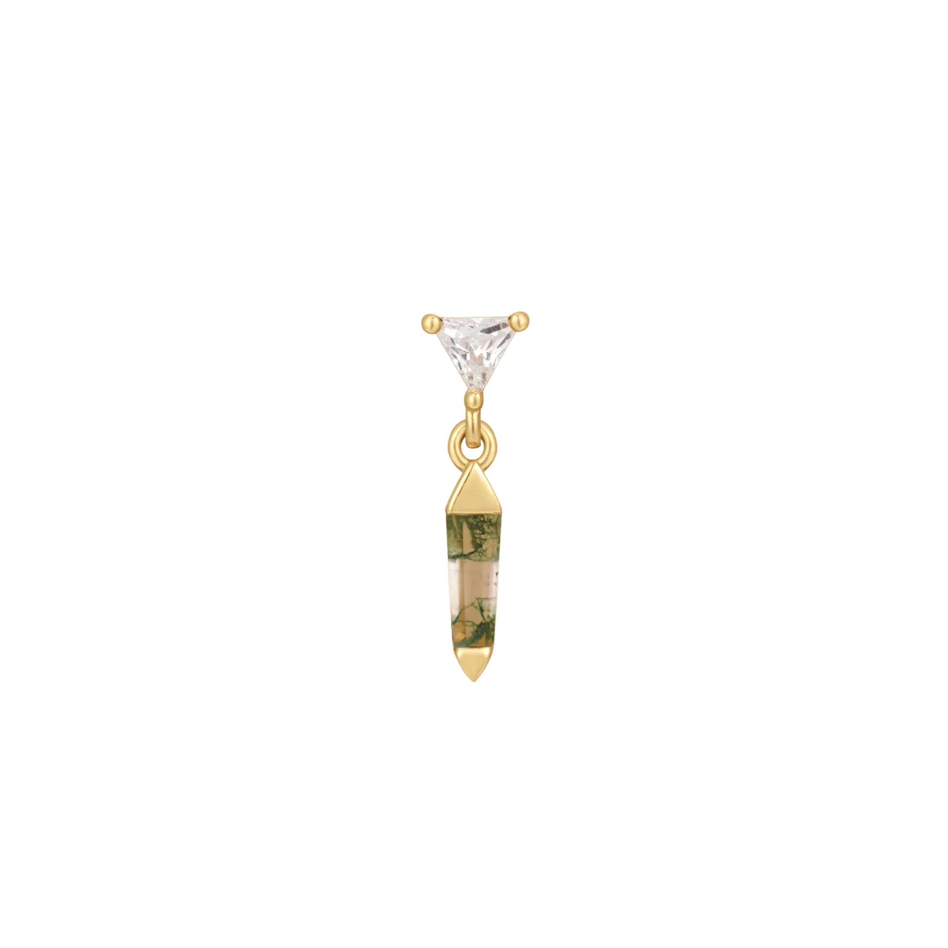 Savvy – 14K Gold Moss Agate & CZ Threadless End