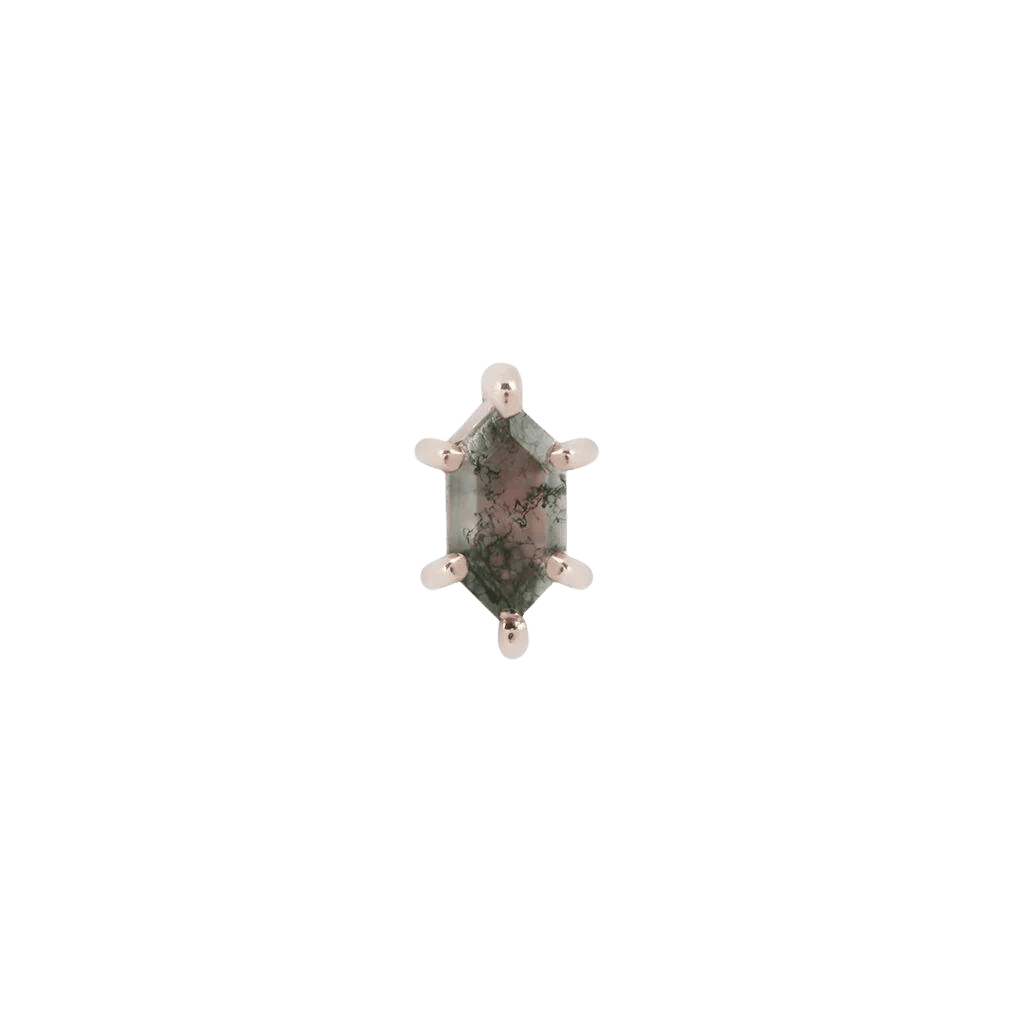 OH HELL YES! - HEX CUT MOSS AGATE - THREADLESS END piercing-zone.com