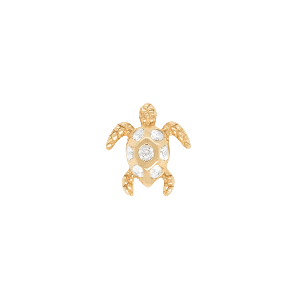 Honu White Sapphire Threadless End – 14K Gold Sea Turtle Charm