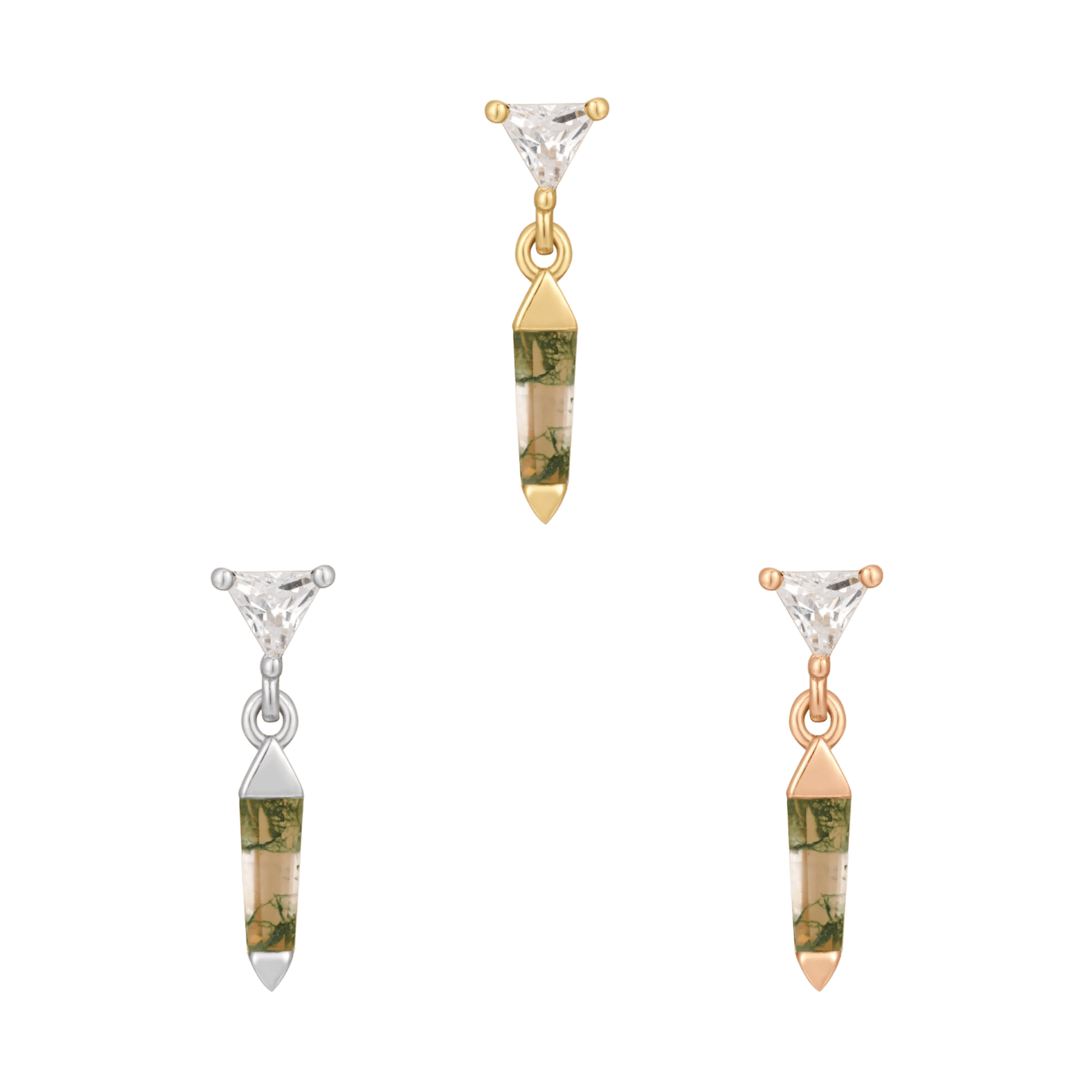 Savvy – 14K Gold Moss Agate & CZ Threadless End