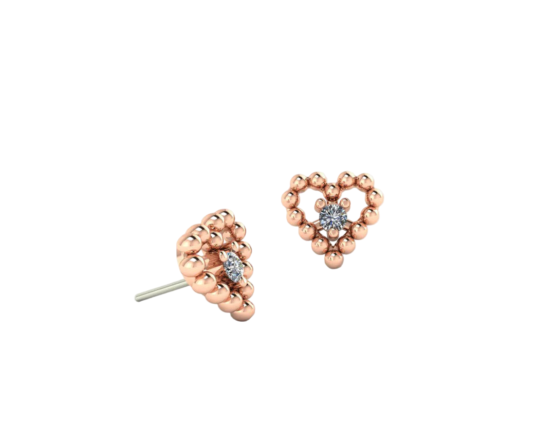 Beaded Heart With Gem – 14K/18K Gold Threadless End