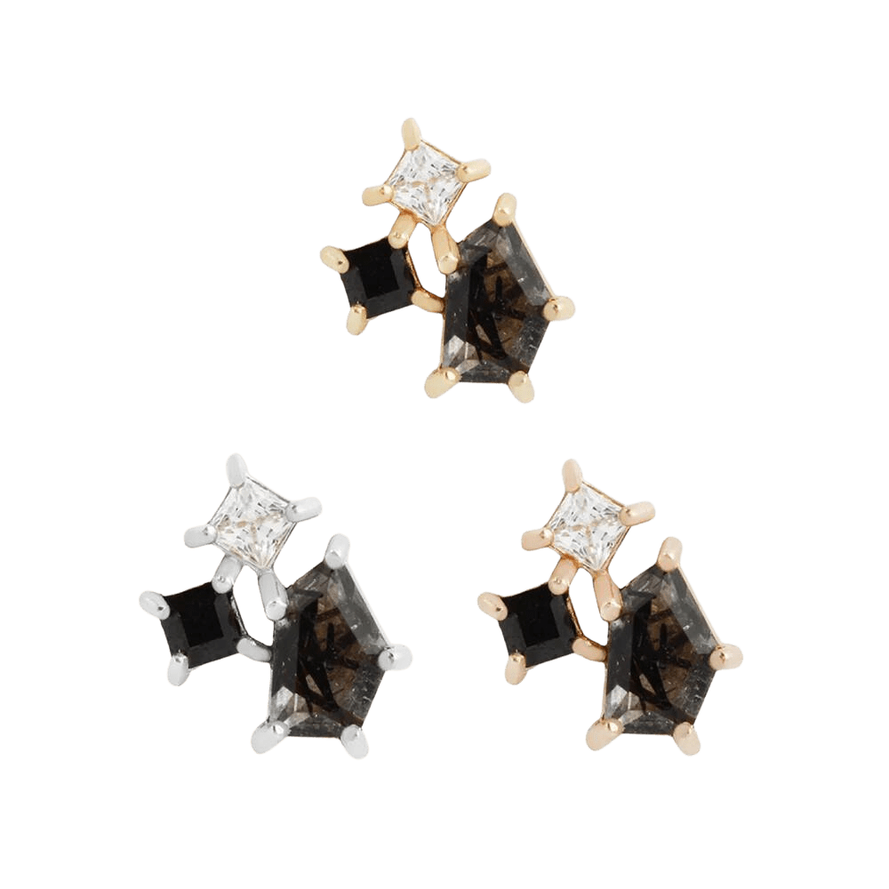 LYRA - TOURMALATED QUARTZ + BLACK SPINEL + CZ - THREADLESS END piercing-zone.com