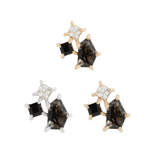 LYRA - TOURMALATED QUARTZ + BLACK SPINEL + CZ - THREADLESS END piercing-zone.com