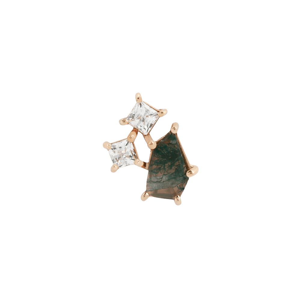 LYRA - MOSS AGATE + CZ - THREADLESS END piercing-zone.com