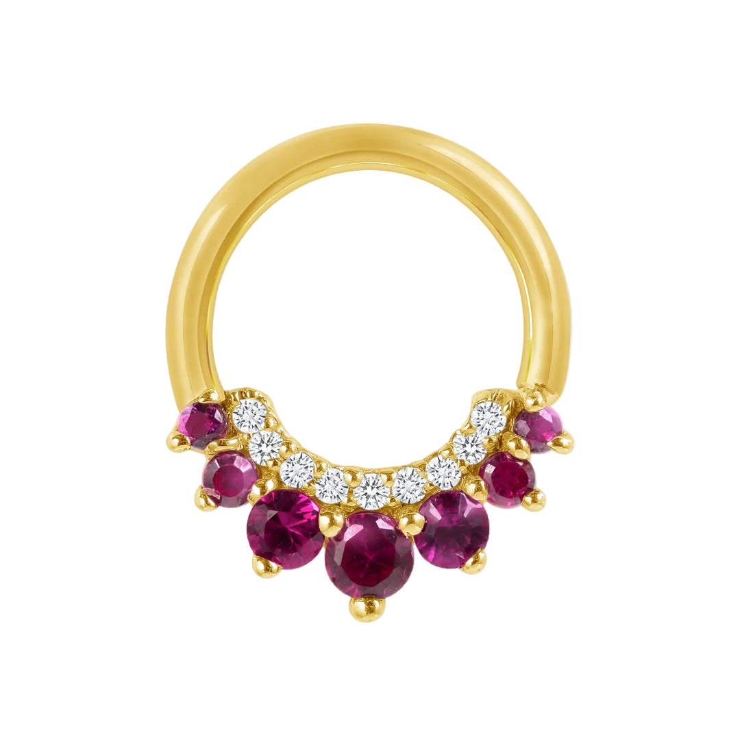 Athena Seamless Ring – 14K Gold Multi-Gem Cup & Divot Design