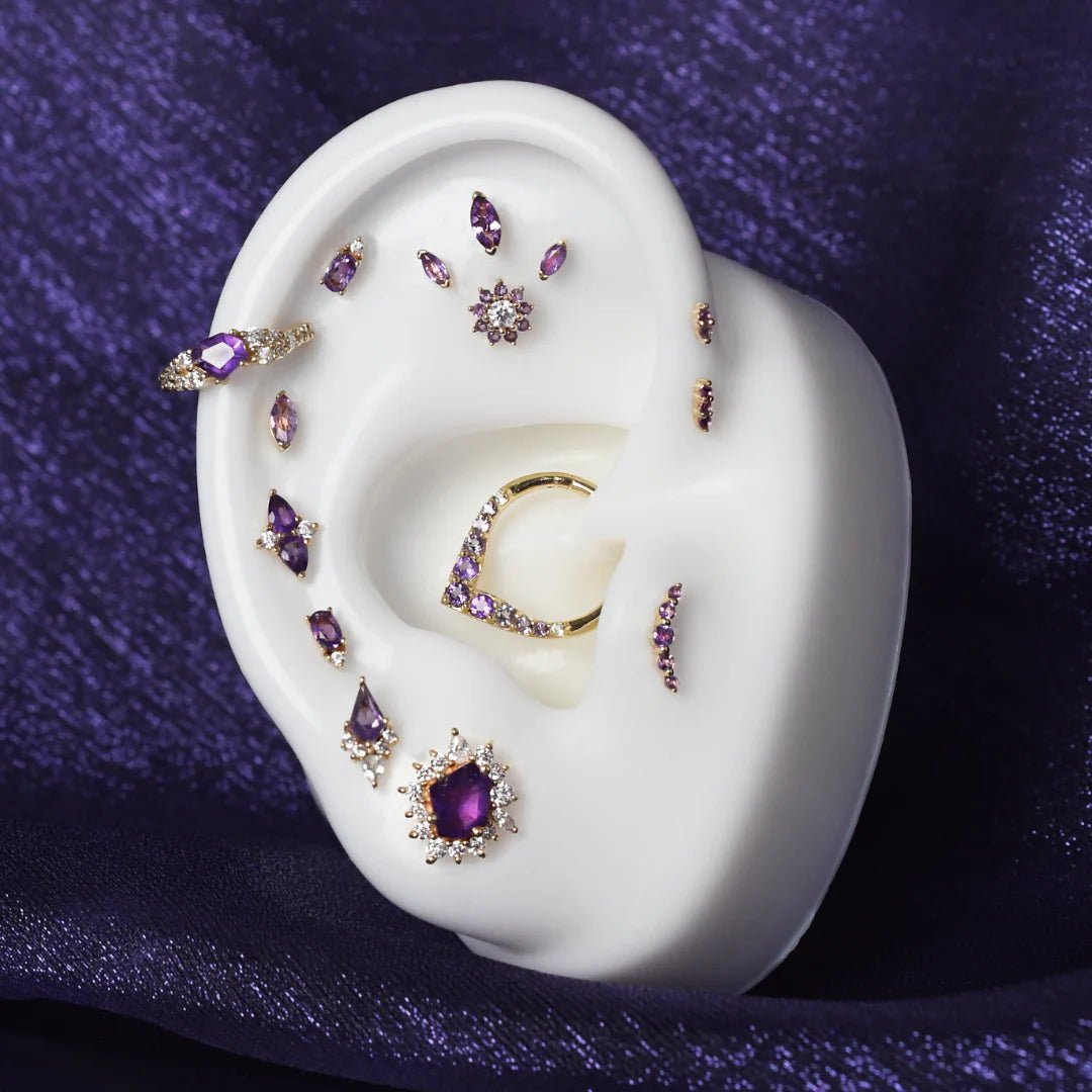 Eloise Threadless End – 14K Gold Amethyst & CZ Flower Jewelry