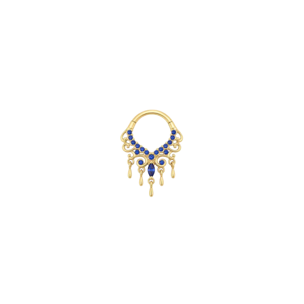 Anaïs Clicker - 14K Gold Lab Blue Sapphire Clicker Ring - piercing - zone.com