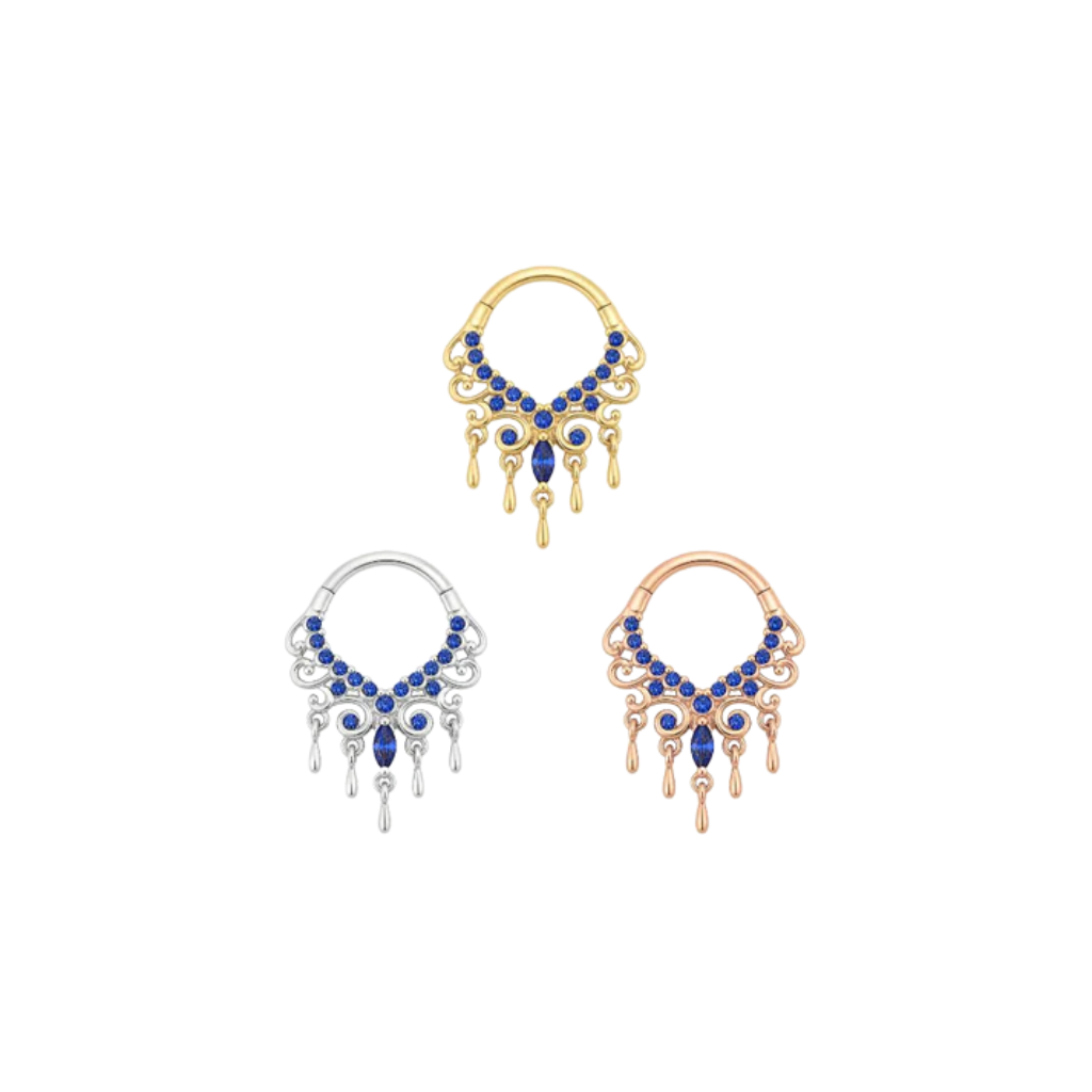 Anaïs Clicker - 14K Gold Lab Blue Sapphire Clicker Ring - piercing - zone.com
