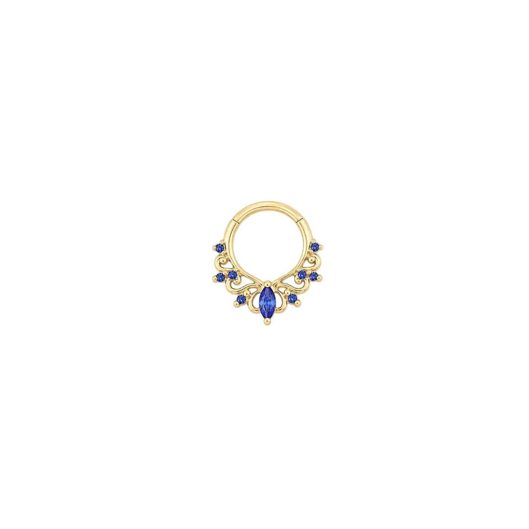 Anoora Clicker - 14K Gold Lab Blue Sapphire Clicker Ring - piercing - zone.com