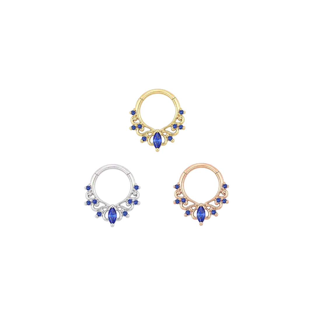 Anoora Clicker - 14K Gold Lab Blue Sapphire Clicker Ring - piercing - zone.com