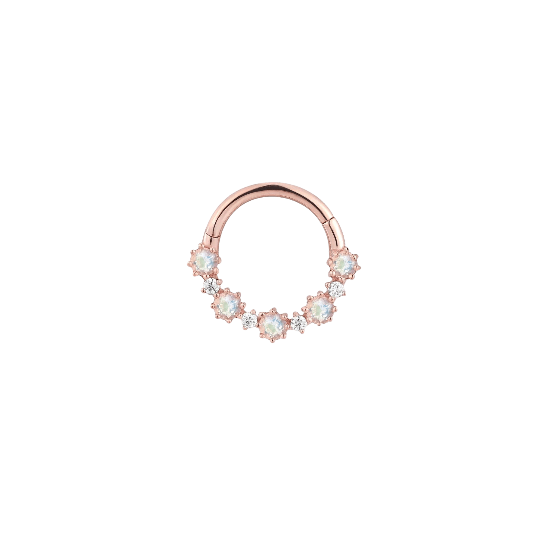 Ariana 14K Gold Clicker Ring with CZs & Moonstones – Front View
