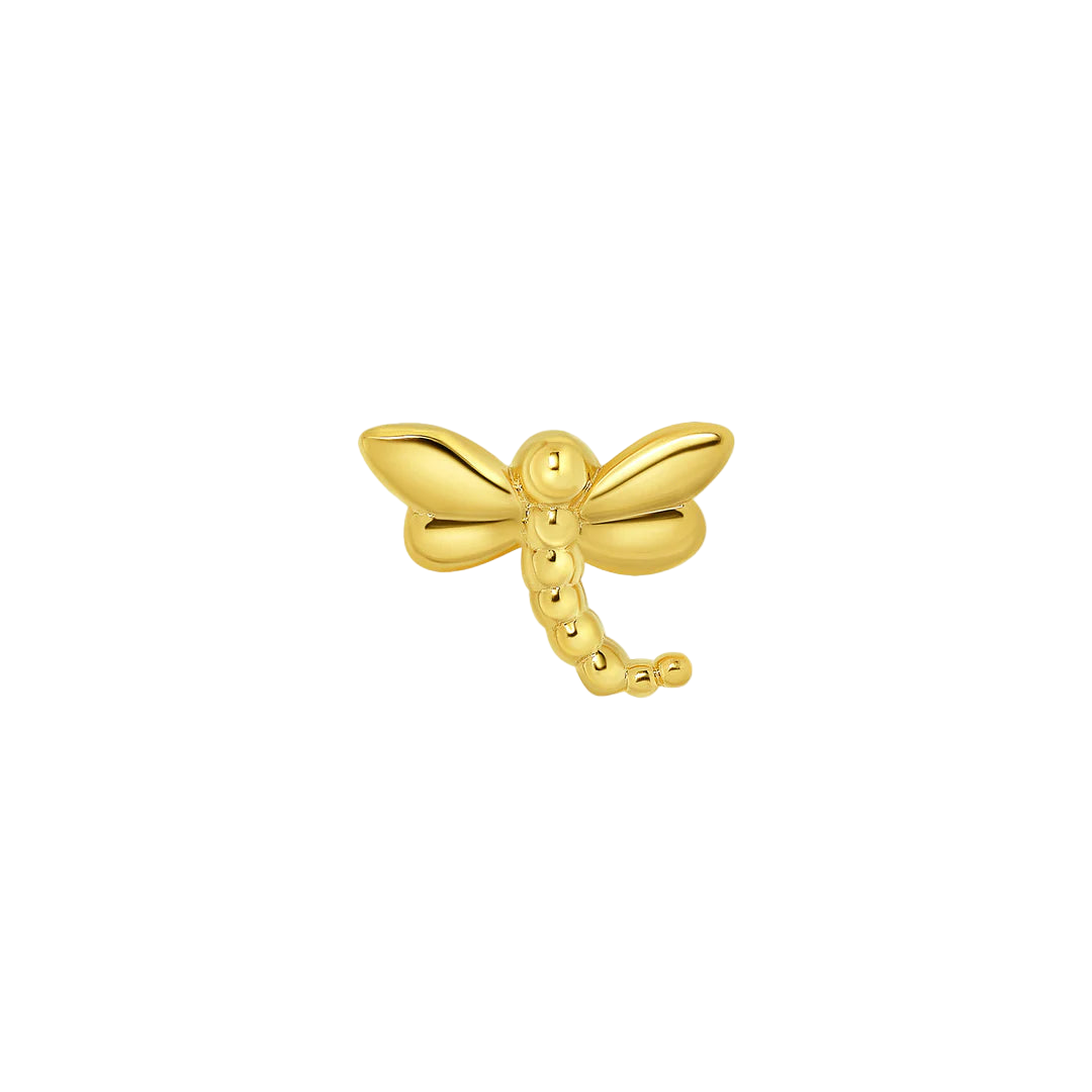 Beaded Dragonfly Internally Threaded End in Yellow Gold – Close-Up