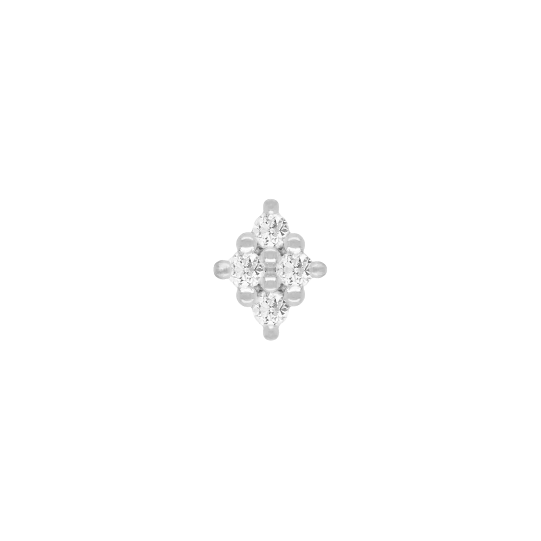 Elegant Belle piercing jewelry with four diamonds – angled shot in white gold


