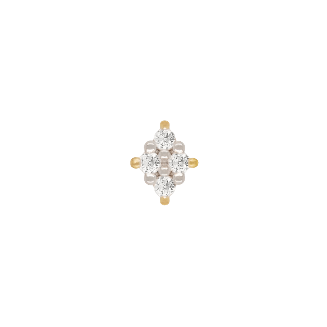 Belle diamond-shaped threadless end in 14k yellow gold – front close-up

