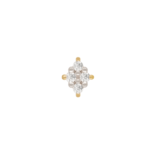 Belle diamond-shaped threadless end in 14k yellow gold – front close-up

