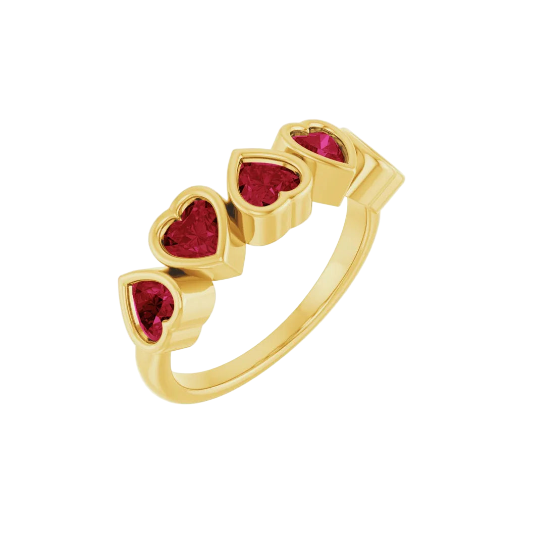 Beloved Seamless Ring – 14K Gold Five-Heart Gem Design