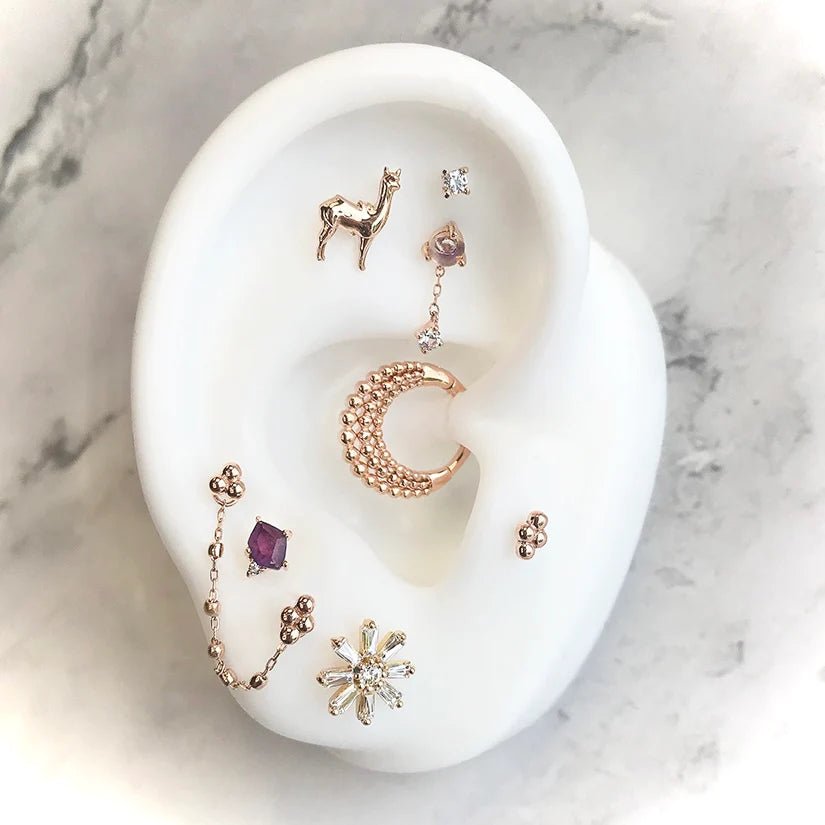 BIANCA - MOONSTONE + WHITE SAPPHIRE - THREADLESS END WITH DANGLE piercing-zone.com
