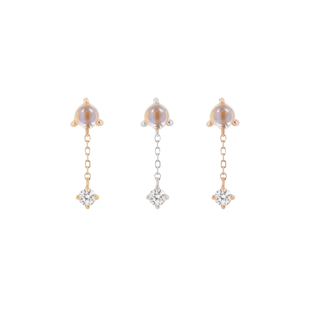 BIANCA - MOONSTONE + WHITE SAPPHIRE - THREADLESS END WITH DANGLE piercing-zone.com