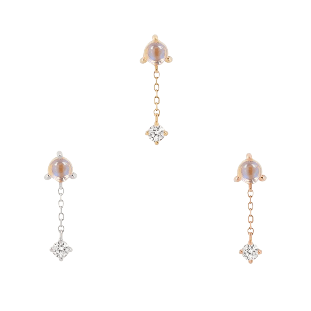 BIANCA - MOONSTONE + WHITE SAPPHIRE - THREADLESS END WITH DANGLE piercing-zone.com