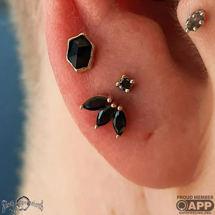 Black Diamond Prong – 14K Gold Threadless End - piercing - zone.com