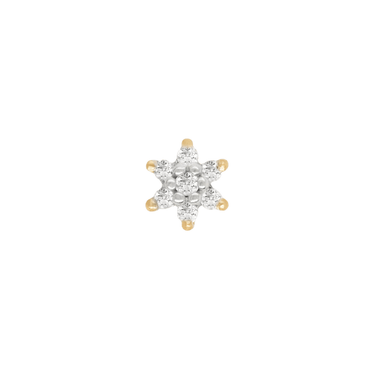 Bloom diamond threadless end in 14k yellow gold – front view close-up