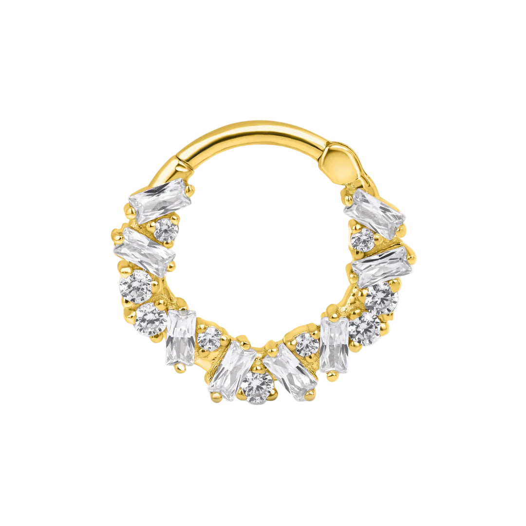 Bohemia Clicker with Baguette & Round Gems – 14K & 18K Gold