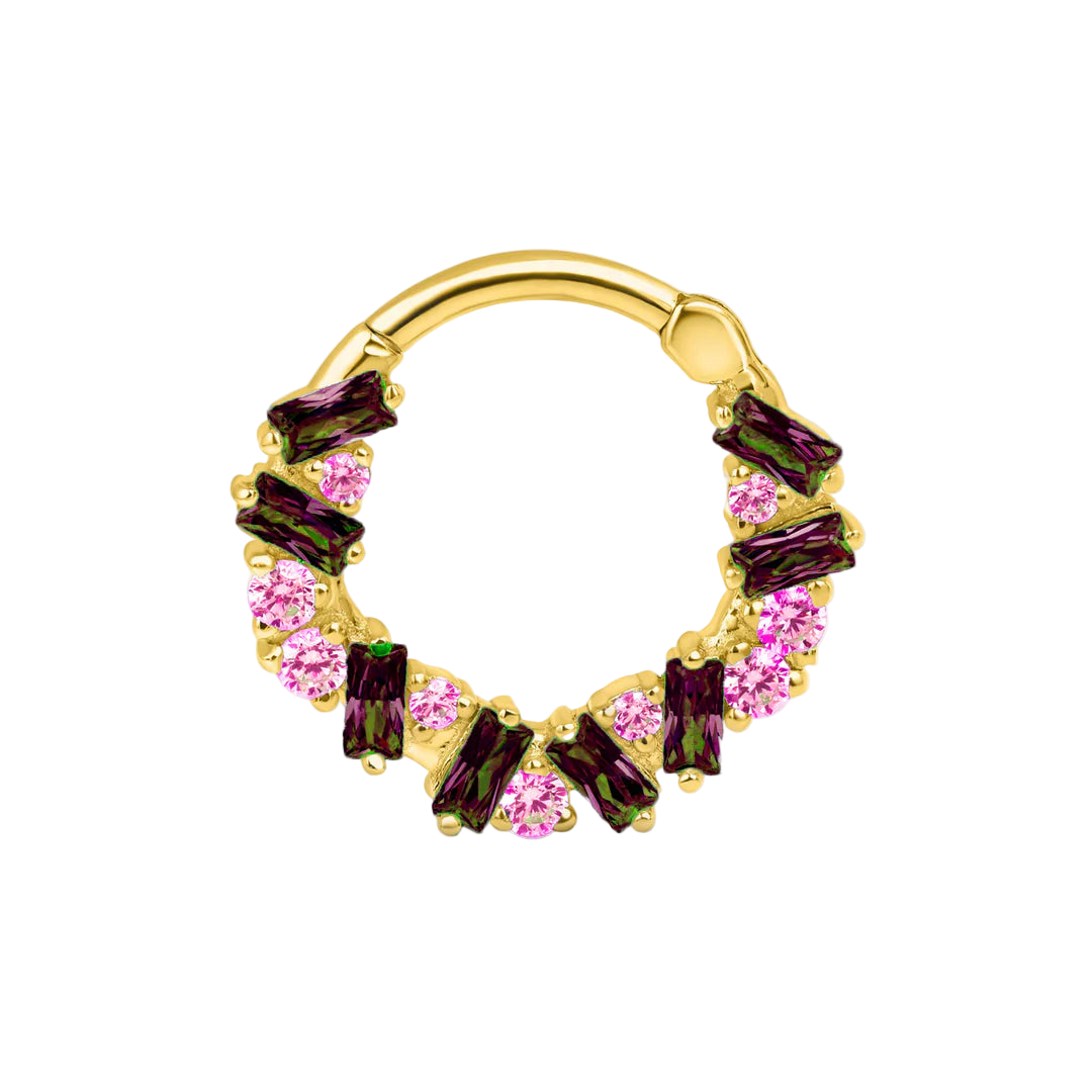 Bohemia Clicker with Baguette & Round Gems – 14K & 18K Gold