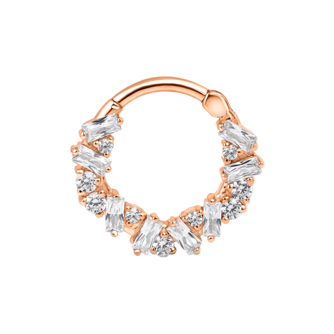 Bohemia Clicker with Baguette & Round Gems – 14K & 18K Gold