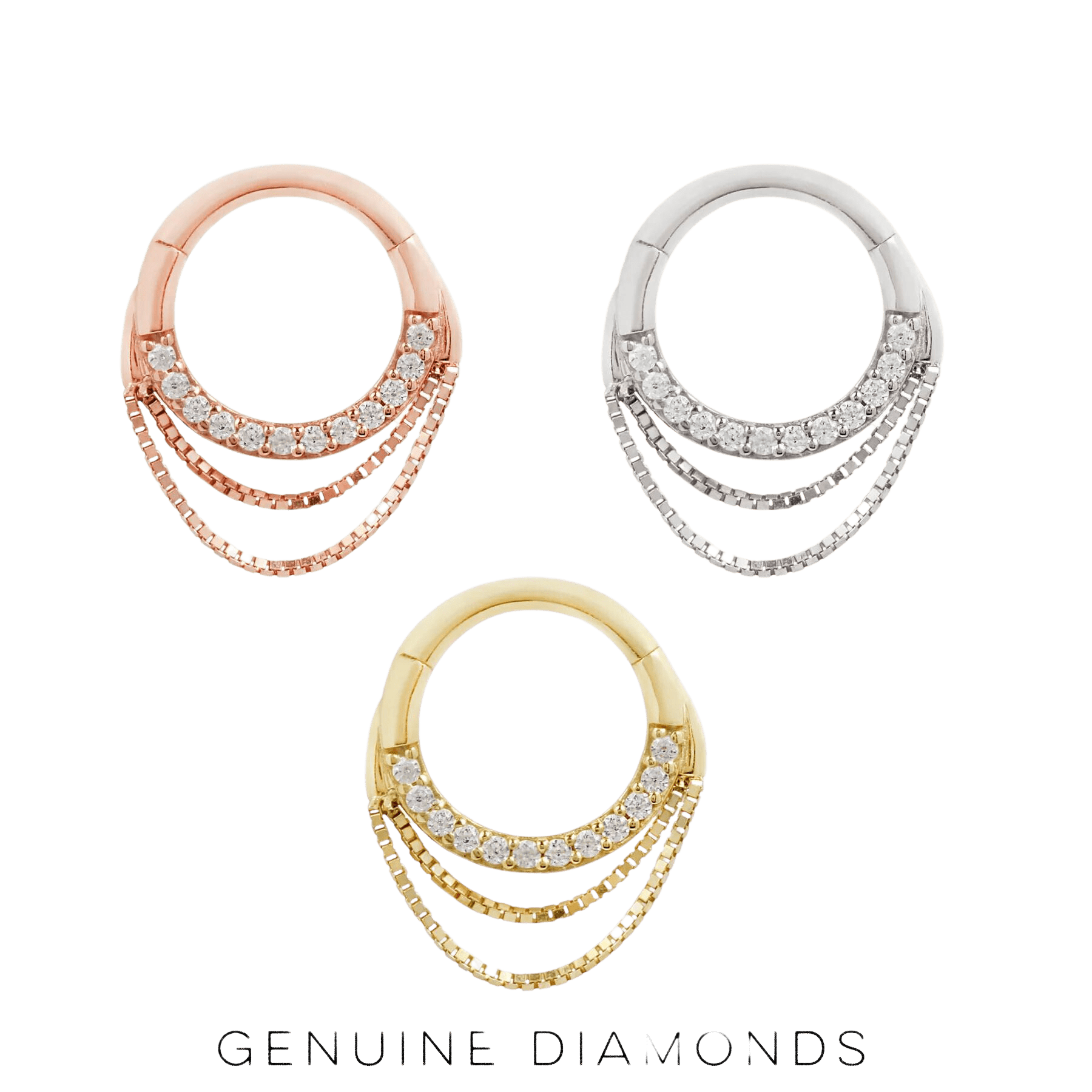 TEMPESTE - GENUINE DIAMOND SET SOLID 14KT GOLD CHAIN CLICKER piercing-zone.com