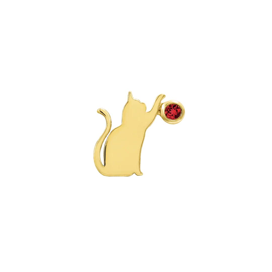Cat Laser – Garnet CZ – 14K Gold Threadless End