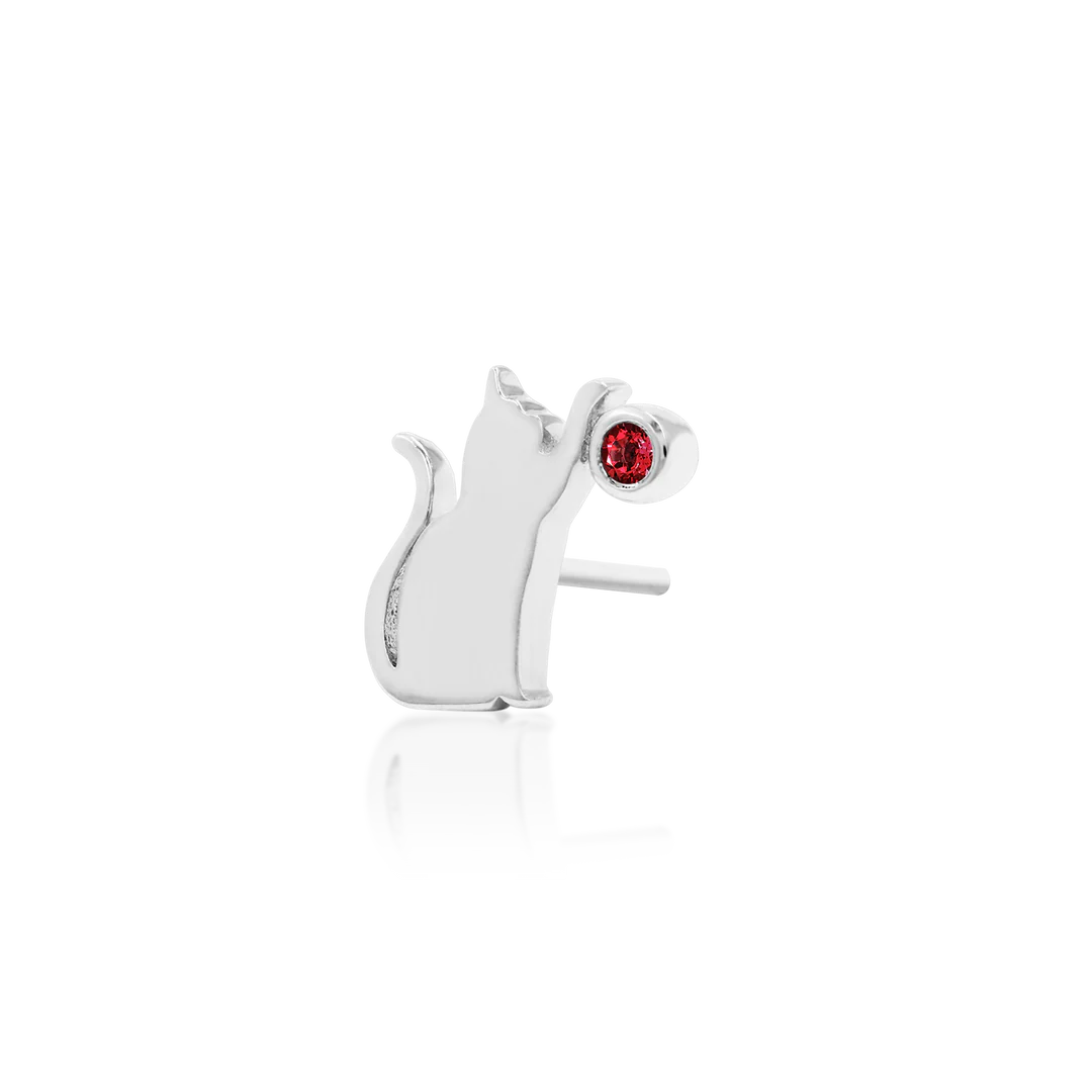 Cat Laser – Garnet CZ – 14K Gold Threadless End