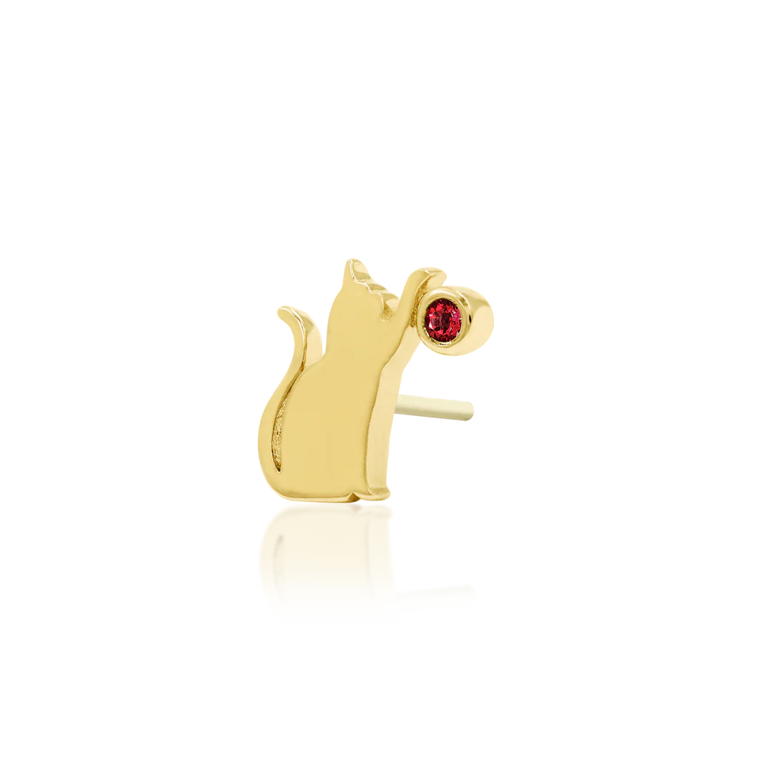Cat Laser – Garnet CZ – 14K Gold Threadless End