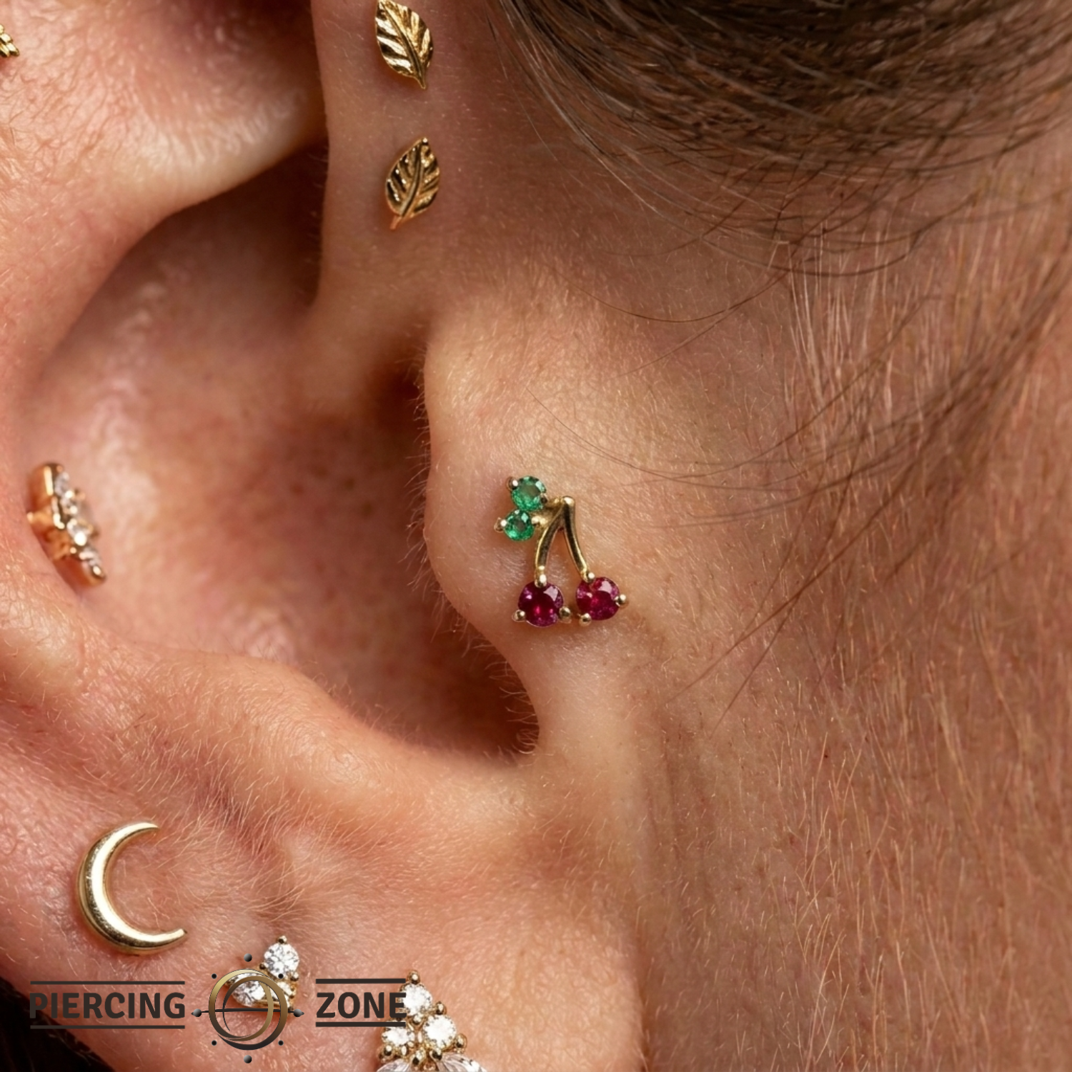 Cherries - 14K Gold Stone Threadless/Threaded End