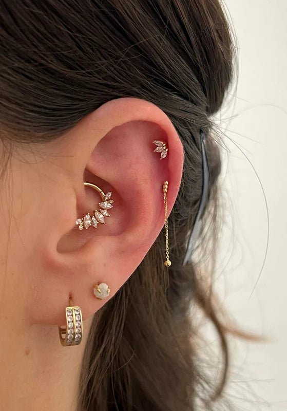 Close-Up of Marquise and Round CZ Cluster on Seam Ring

