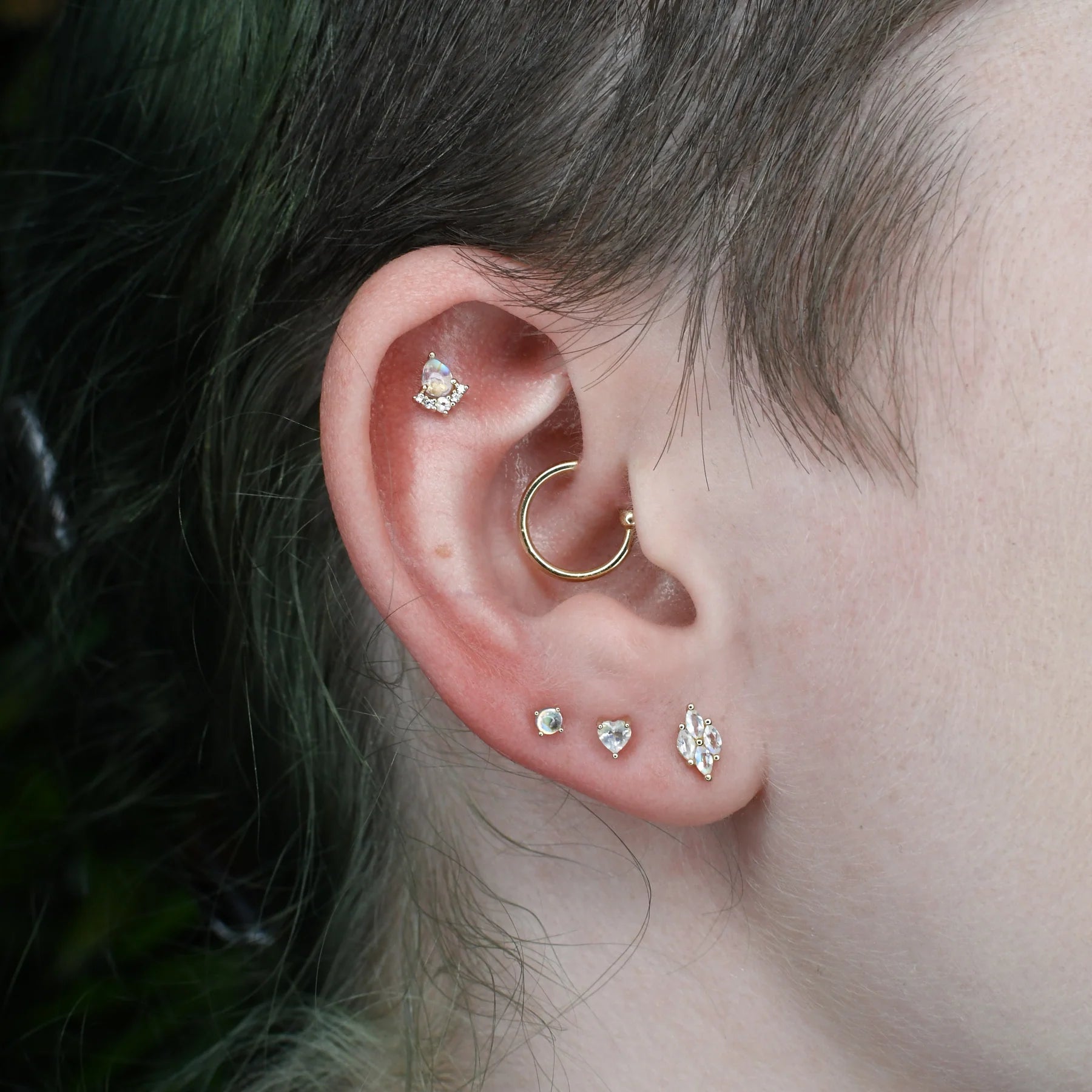 Close-Up of Rainbow Moonstone and CZ Combination
