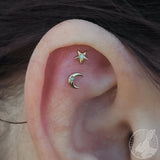 Close-Up of Star-Shaped Threadless End with CZ Center


