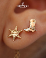 Model Wearing Cowgirl Boot in Helix Piercing – Western Styling