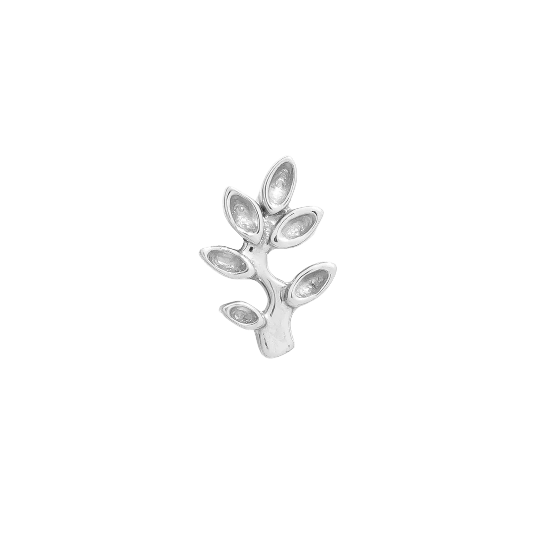 Curved gold threadless pin with leaf motif