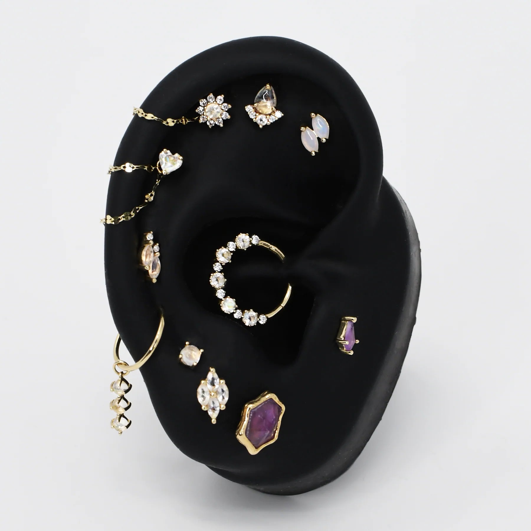 Dreamland – 14K Gold Moonstone & CZ Threadless End