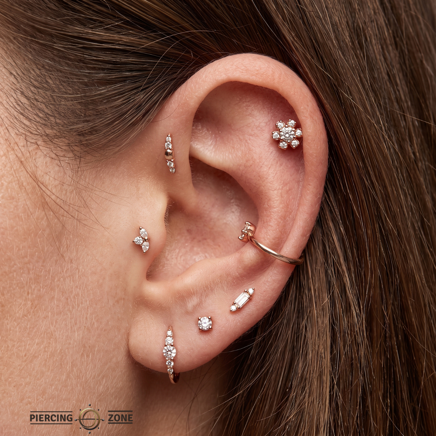 Daisy 6 - Stones – 14K Gold Threadless/Threaded End
