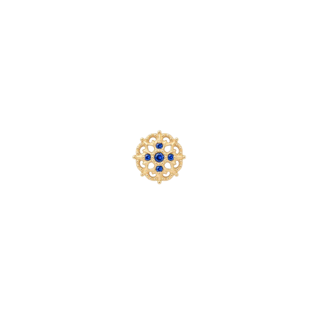 Damask - 14K Gold Lab Blue Sapphire Threadless End - piercing - zone.com