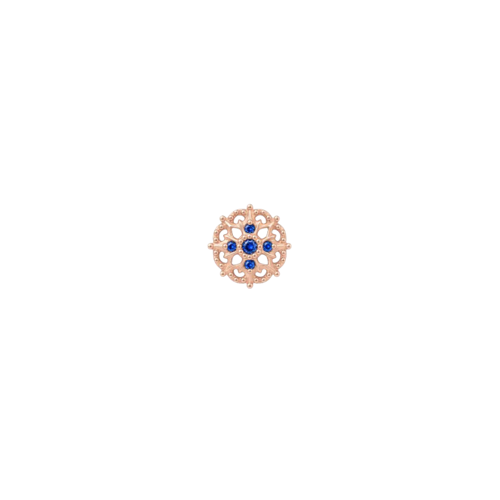 Damask - 14K Gold Lab Blue Sapphire Threadless End - piercing - zone.com
