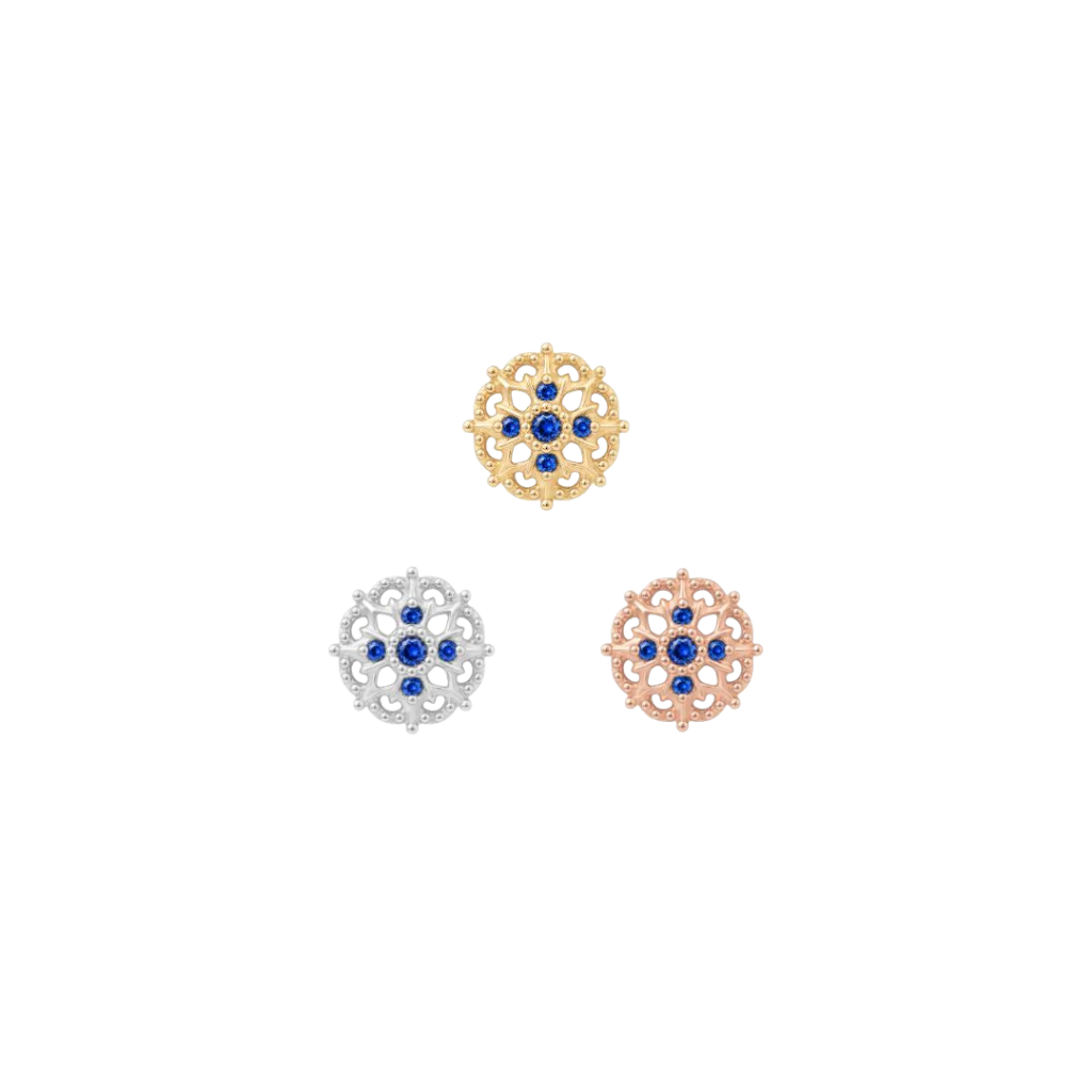 Damask - 14K Gold Lab Blue Sapphire Threadless End - piercing - zone.com