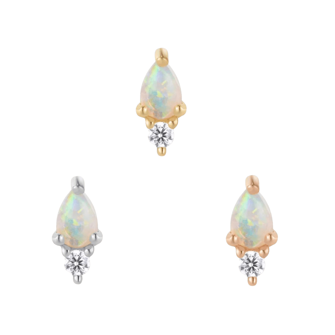 Daydream Opal & CZ Threadless End – 14K Gold Piercing Charm